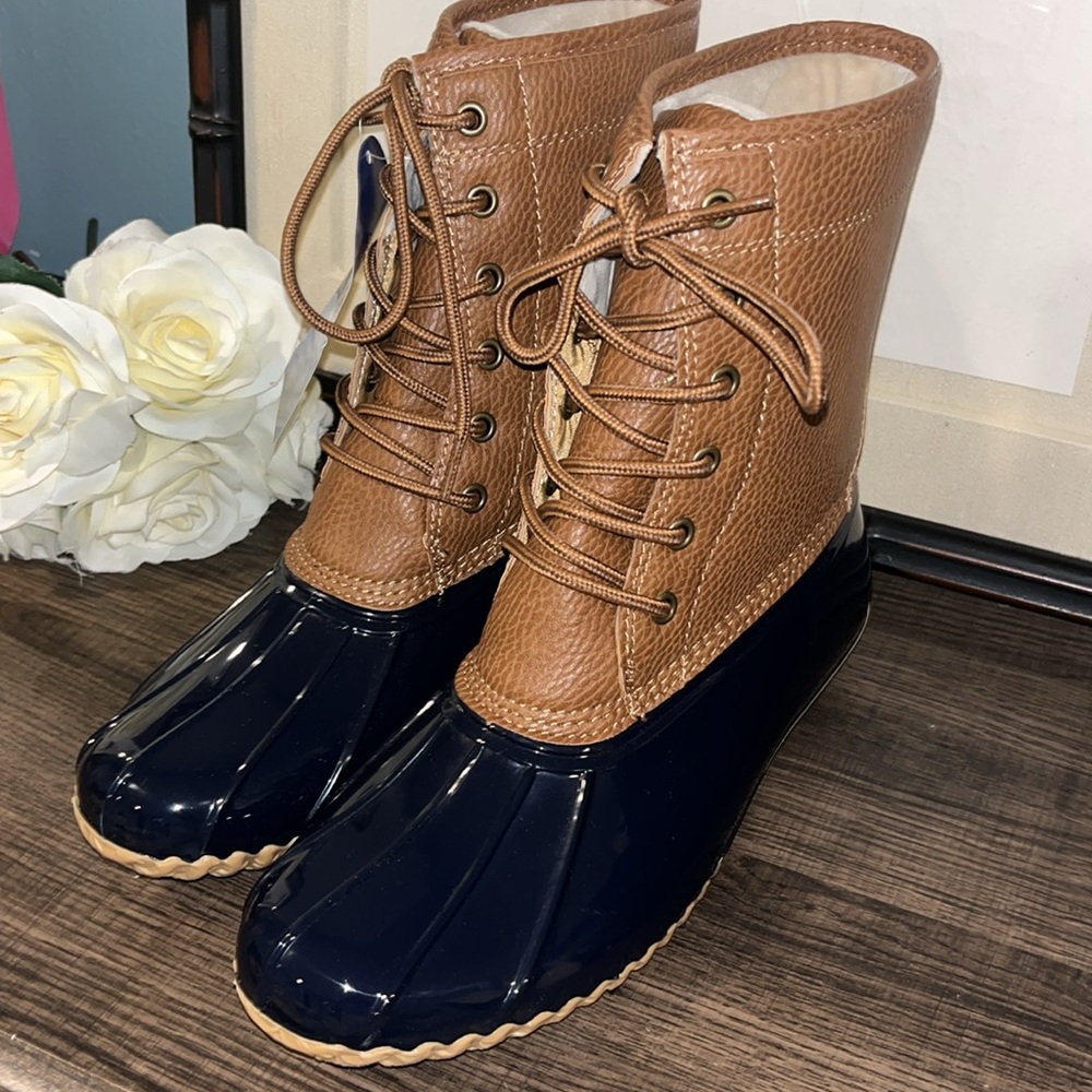 JBU Women's Maplewood Brown & Navy Water-Resistant Lace-up Boots size 8M NWOB - Picture 3 of 10